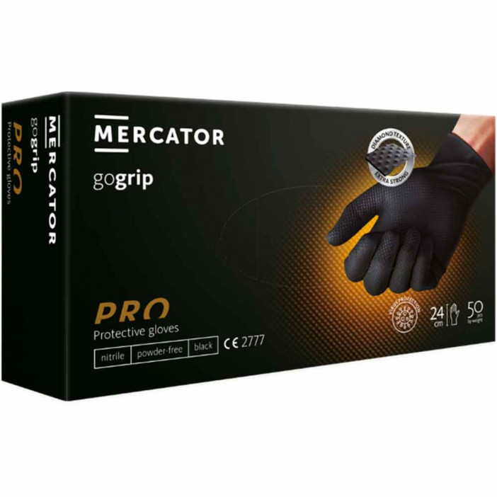 Перчатки нитриловые GOGRIP особопрочные черные 25 пар M, L, XL, XXL