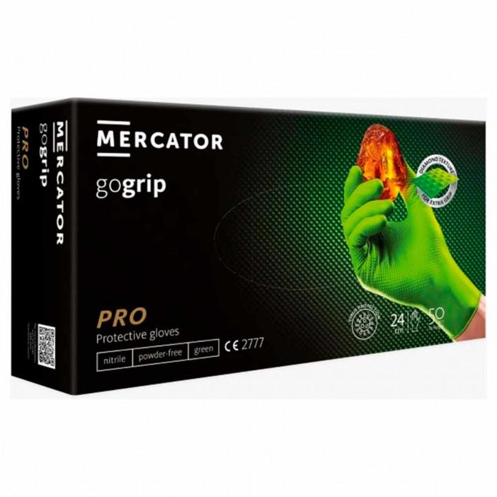 Перчатки нитриловые GOGRIP особопрочные зеленые 25 пар M, L, XL, XXL