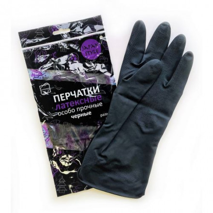 Перчатки хозяйственные латексные Japan Style черные 1 пара M, L 
