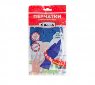Перчатки хозяйственные латексные Комфи синие прочные 1 пара S, M, L, XL