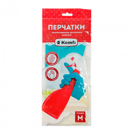 Перчатки латексные сверхпрочные бежево-бирюзовые Комфи размер M, L