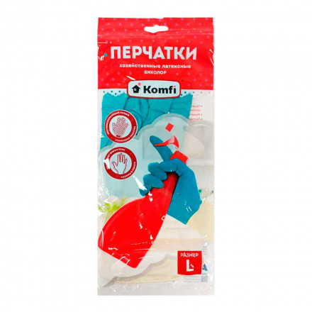 Перчатки латексные сверхпрочные бежево-бирюзовые Комфи размер M, L