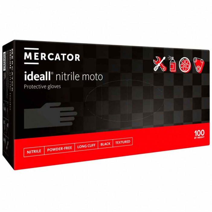 Перчатки нитриловые IDEALL Nitrile Moto особопрочные черные 50 пар M, L, XL, XXL