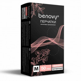 Перчатки виниловые Benovy прозрачные 50 пар M, L