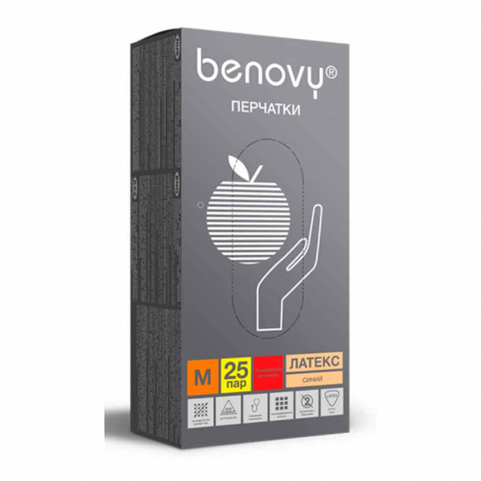 Перчатки латексные Benovy особопрочные синие 13гр 25 пар XL