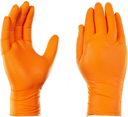 Перчатки нитриловые IDEALL GRIP особопрочные оранжевые 25 пар M