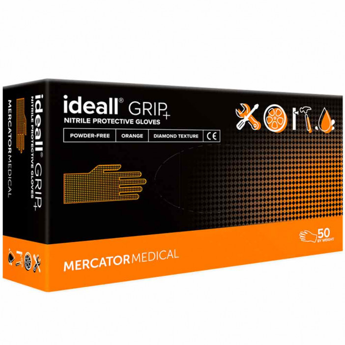 Перчатки нитриловые IDEALL GRIP особопрочные оранжевые 25 пар M